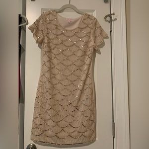 NYE Sparkly cream colored dress from Pink Lily Boutique